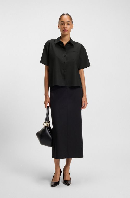 Blusa De Manga Curta De Ajuste Regular Em Lã Virgem