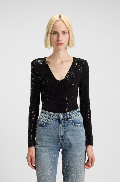 Body Cintilante Em Jersey Elástico Com Logo Sobreposto