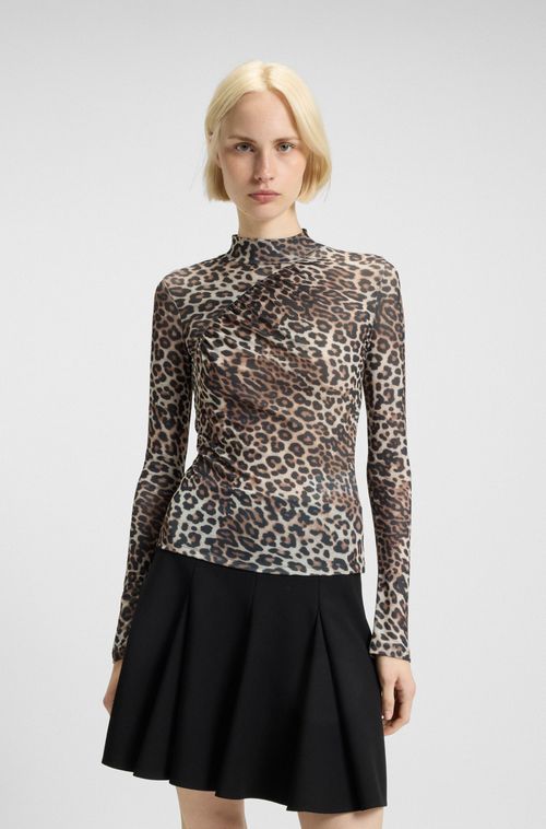 Top De Gola Alta Com Estampado E Detalhes Franzidos