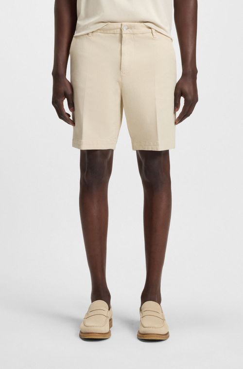 Shorts De Ajuste Slim Em Algodão Elástico Estruturado