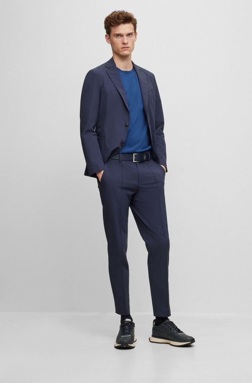 Camiseta Azul Regular Fit Em Algodão Mouliné Mercerizado