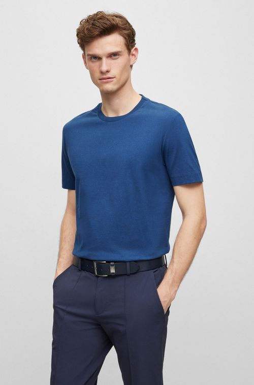 Camiseta Azul Regular Fit Em Algodão Mouliné Mercerizado