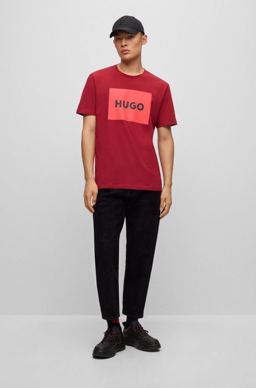 Camiseta Com Gola Careca Em Jersey De Algodão Com Logo Em Caixa