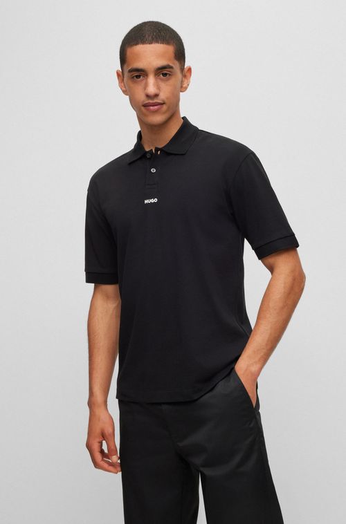 Polo Em Piqué De Algodão Com Logo Preto