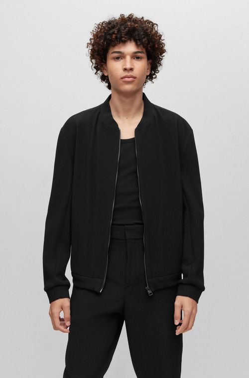 Jaqueta Slim Fit Em Tecido Elástico Com Efeito Plissado