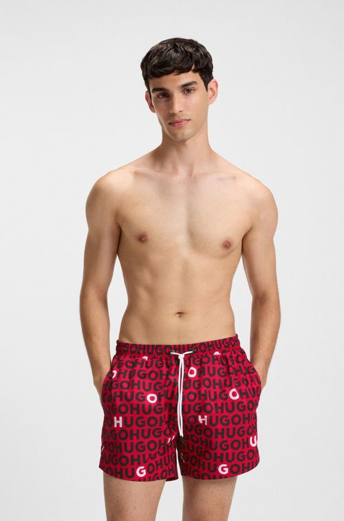 Shorts De Banho Com Estampado De Logo E Cordão