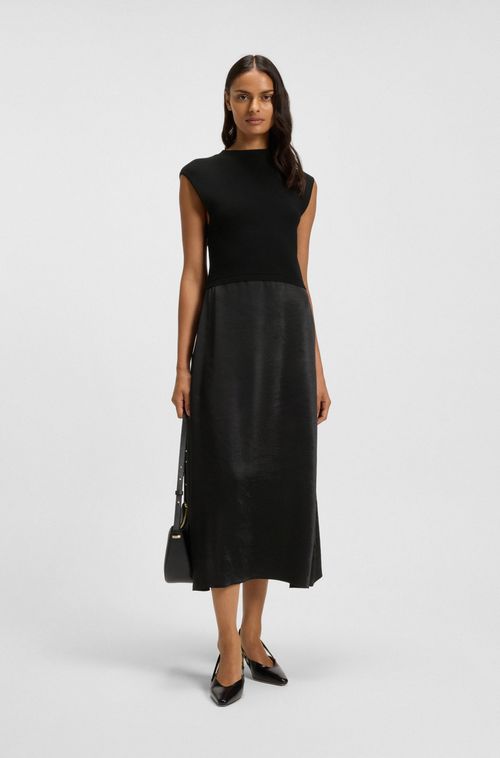 Vestido De Malha Com Saia De Cetim