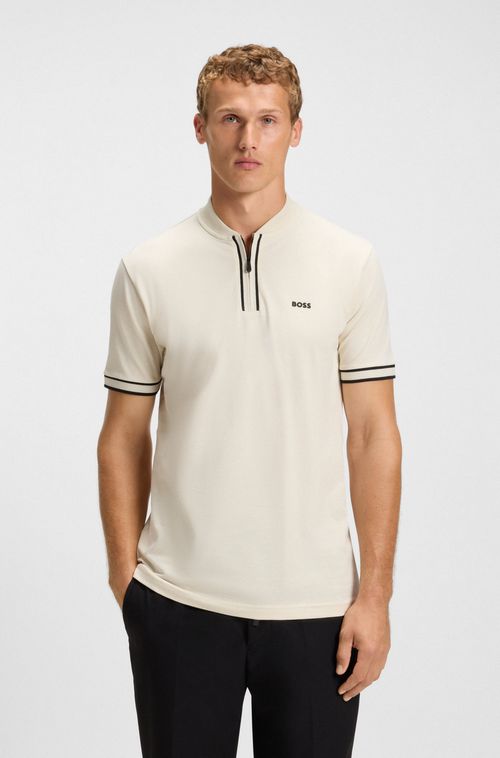 Polo De Malha Com Fecho Em Algodão Piqué Elástico