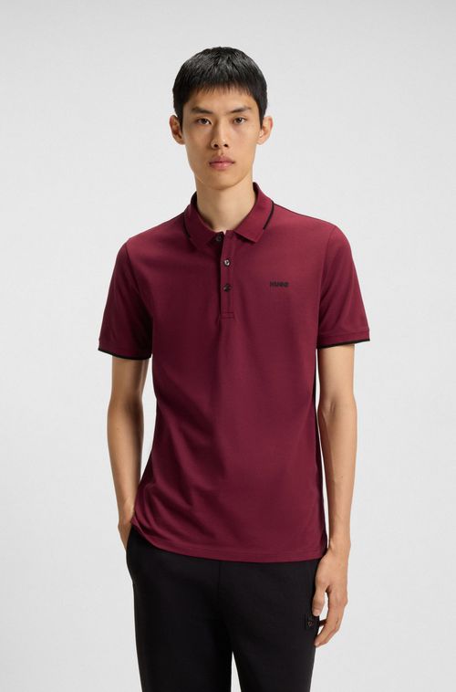 Polo De Ajuste Slim De Algodão Elástico Com Logo Estampado
