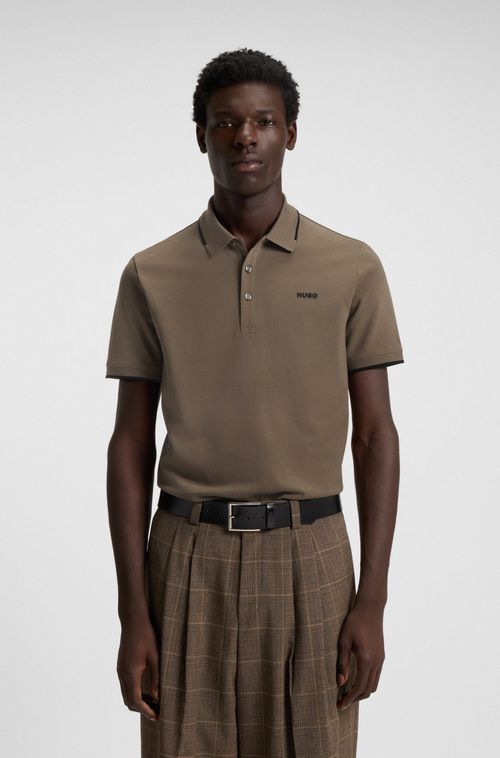 Polo De Ajuste Slim De Algodão Elástico Com Logo Estampado