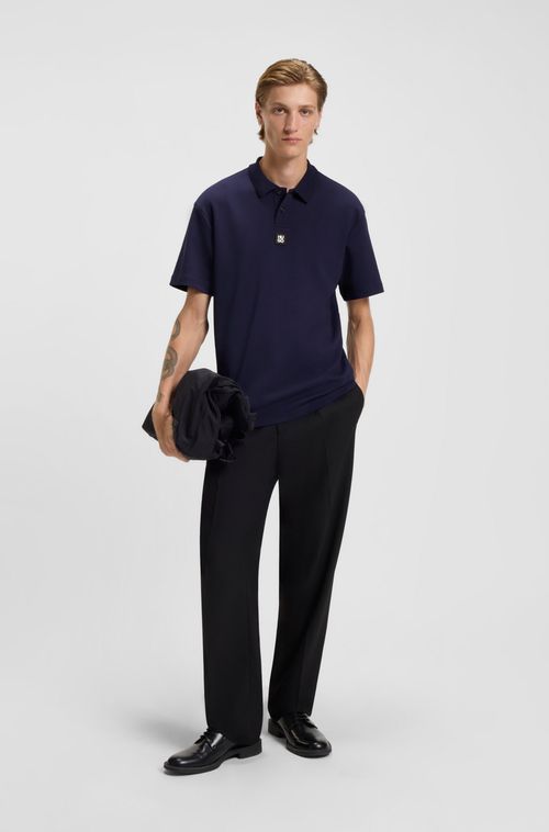 Polo De Algodão Entrelaçado Com Logo Sobreposto