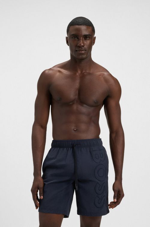 Shorts De Praia Em Material Reciclado Com Logo Bordado