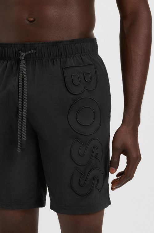 Shorts De Praia Em Material Reciclado Com Logo Bordado