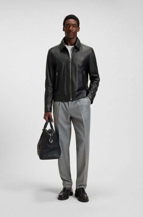 Casaco De Couro De Ajuste Regular Com Fecho De Correr