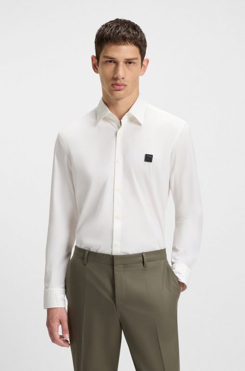 Camisa De Ajuste Slim Em Algodão Elástico