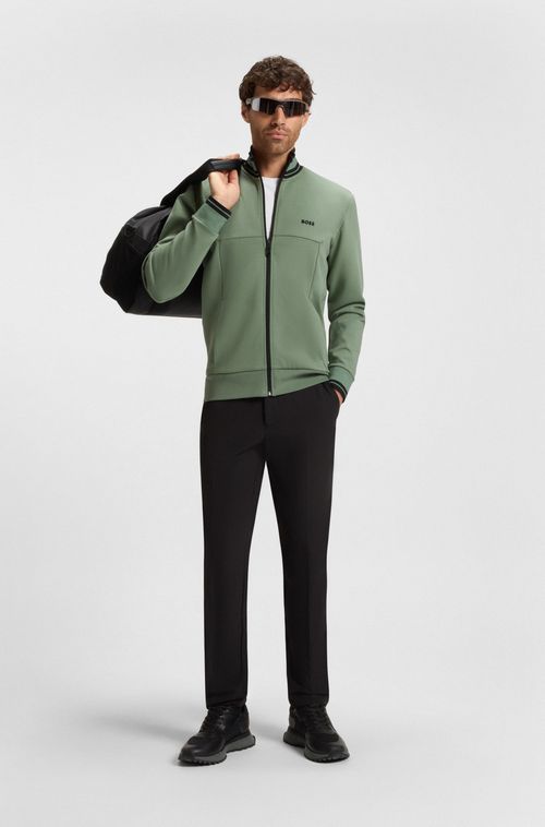 Moletom Com Fecho Em Algodão Com Acabamentos Às Riscas