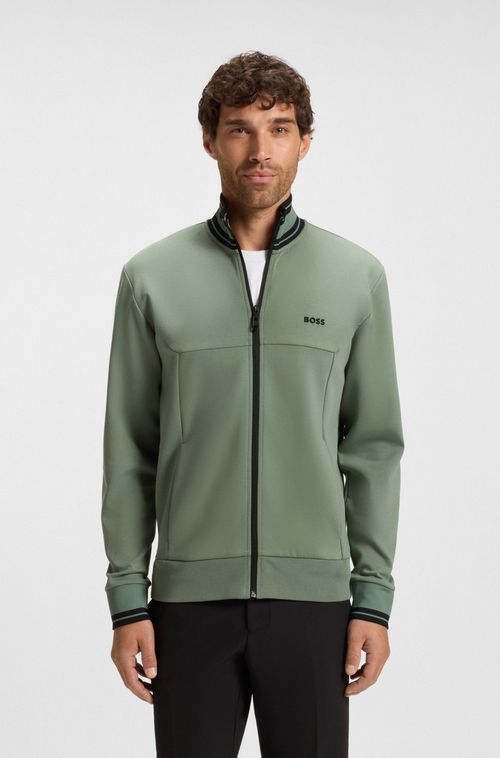 Moletom Com Fecho Em Algodão Com Acabamentos Às Riscas