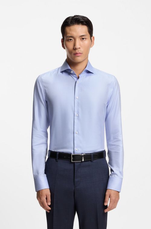 Camisa De Ajuste Slim De Algodão Resistente Aos Vincos