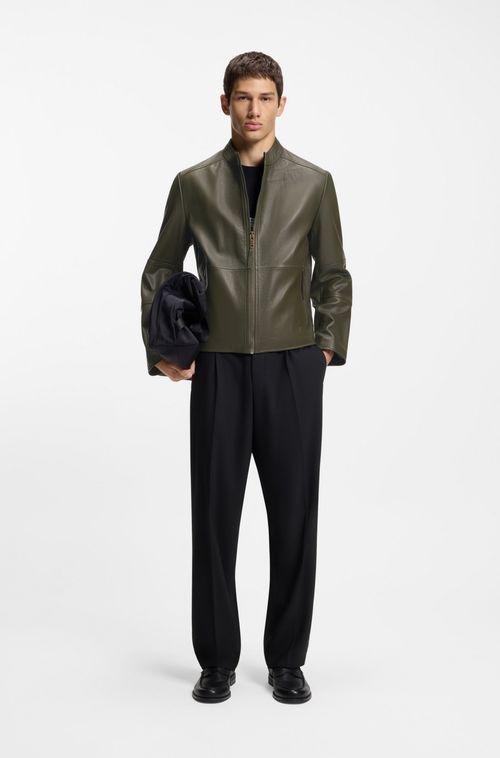 Casaco De Ajuste Slim Em Couro Granulado