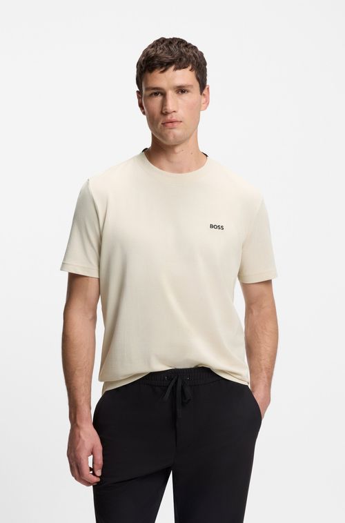 Camiseta De Algodão Piqué Com Colarinho Em Jacquard