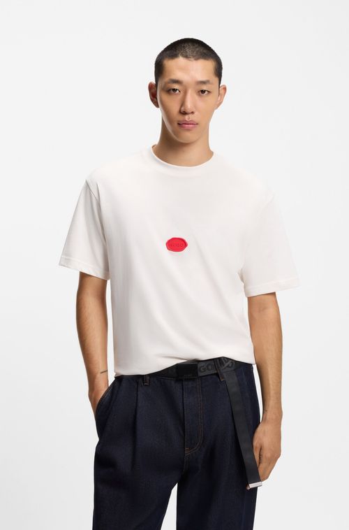 Camiseta Em Jersey De Algodão Com Logo Em Lacre