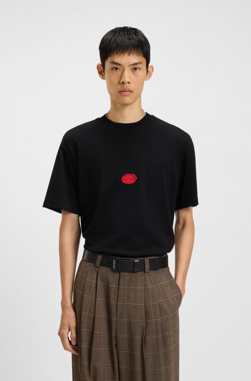 Camiseta Em Jersey De Algodão Com Logo Em Lacre