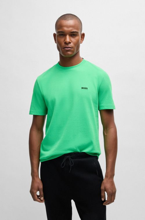 Camiseta De Algodão Piqué Com Colarinho Oxford-Jacquard