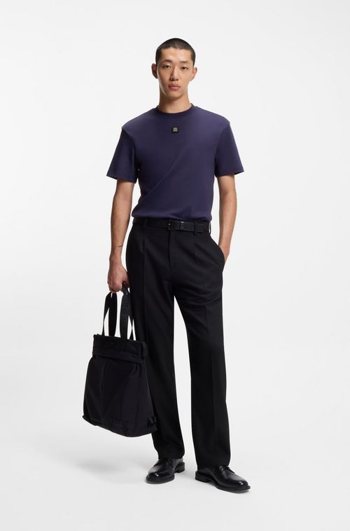 Camiseta De Ajuste Regular De Algodão Com Logo Sobreposto