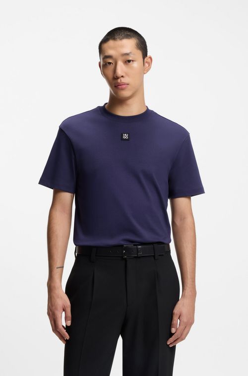 Camiseta De Ajuste Regular De Algodão Com Logo Sobreposto