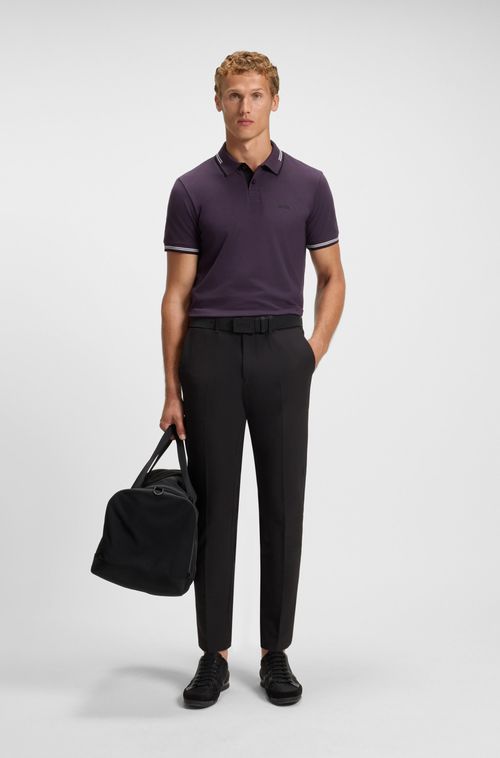 Polo De Ajuste Slim Em Algodão Elástico