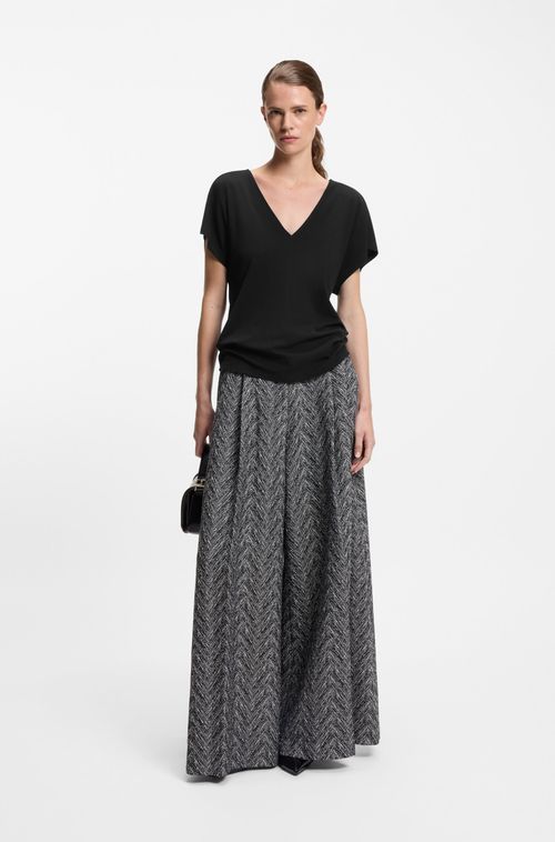 Top De Gola Em V Em Crepe De Algodão