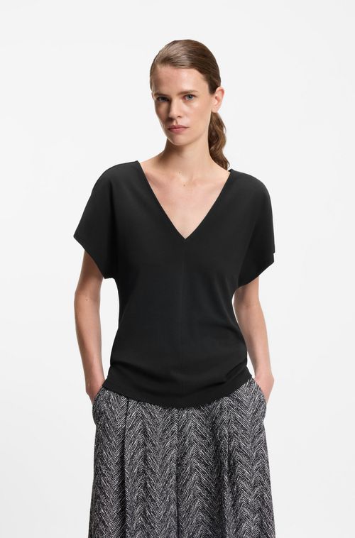 Top De Gola Em V Em Crepe De Algodão