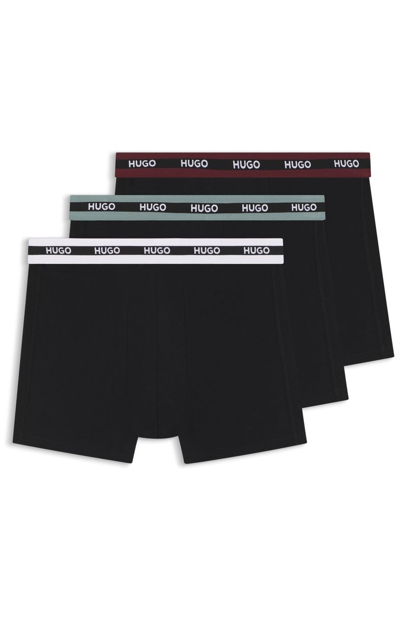 Kit Com Três Cuecas Em Algodão Stretch Com Logos