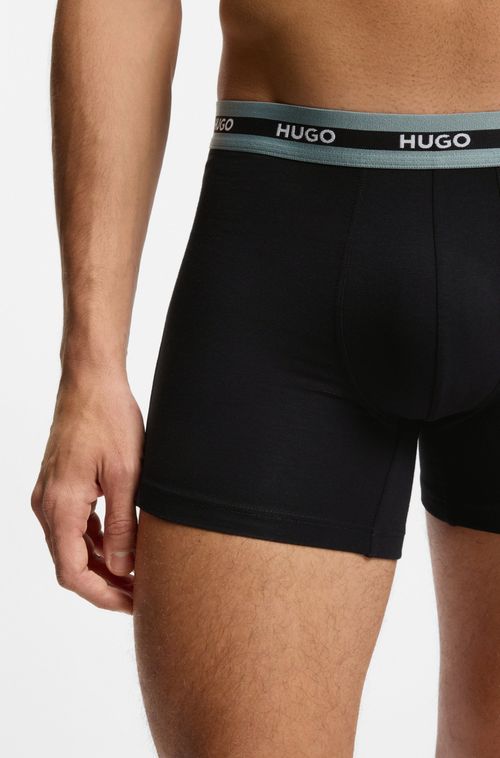 Kit Com Três Cuecas Em Algodão Stretch Com Logos