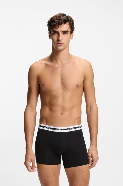 Kit Com Três Cuecas Em Algodão Stretch Com Logos