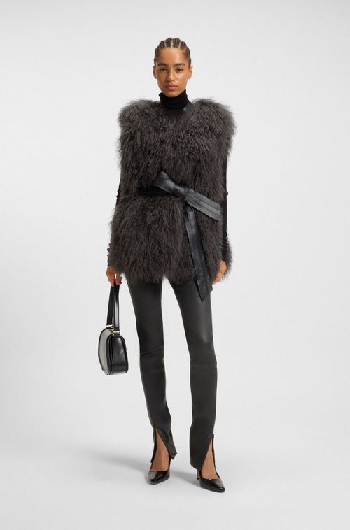 Leggings De Couro Com Fechamento De Gancho Com Logo