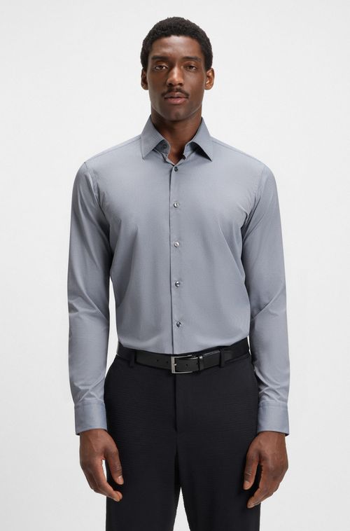 Camisa De Ajuste Regular Em Tecido Elástico Estruturado