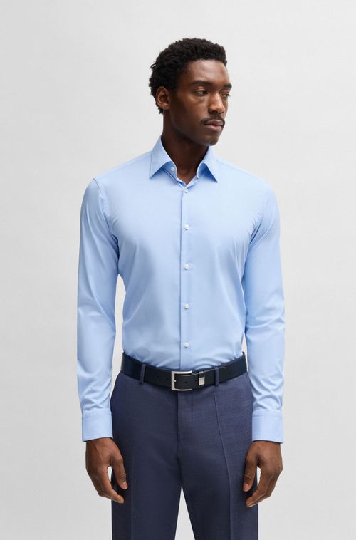 Camisa De Ajuste Regular Em Tecido Elástico Estruturado