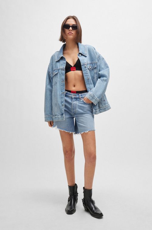 Jaqueta De Modelagem Ampla Em Denim Azul Médio Desgastado