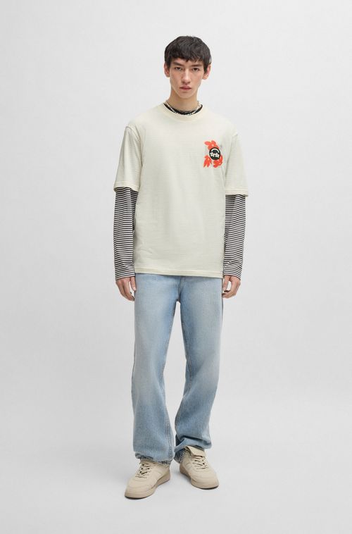 Camiseta De Algodão Com Logos Estampados