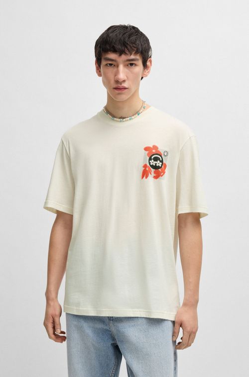 Camiseta De Algodão Com Logos Estampados