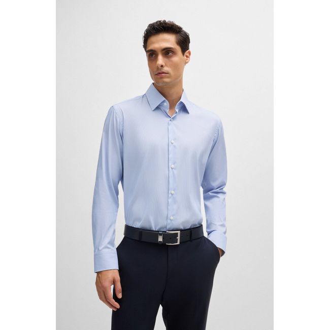 Camisa Regular De Sarja Listrada Repelente A Manchas