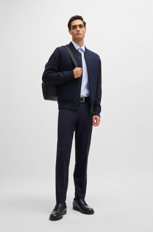 Camisa Regular De Sarja Listrada Repelente A Manchas