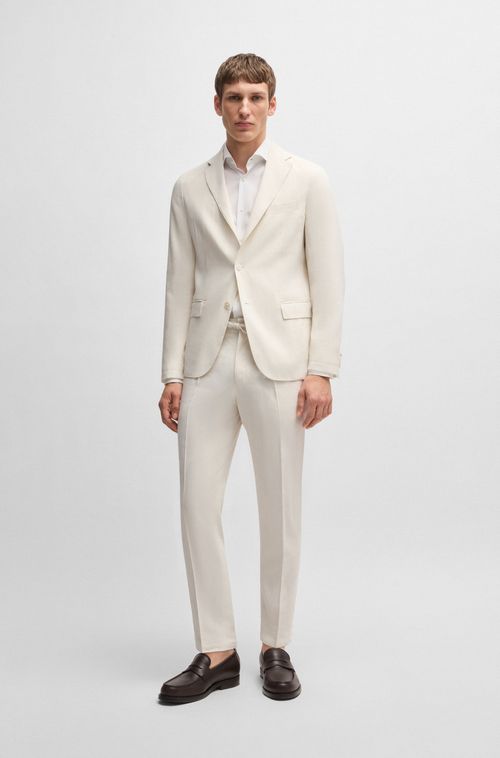 Blazer De Ajuste Slim Em Mistura De Linho Elástica