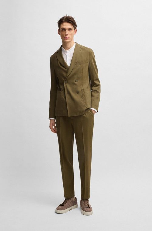 Calça De Ajuste Afunilado Em Mistura De Linho