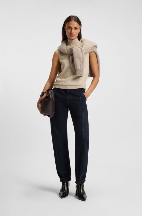 Calças De Perna Larga Em Jeans Suave Em Tom Azul E Preto