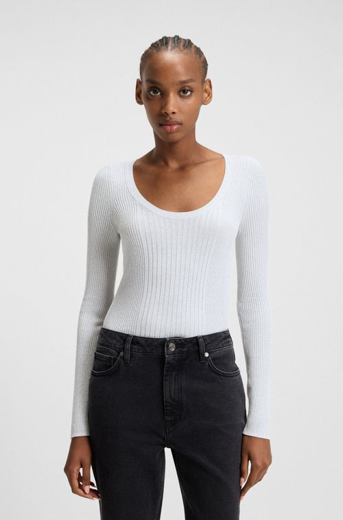 Suéter Canelado Misto Em Fio Brilhante