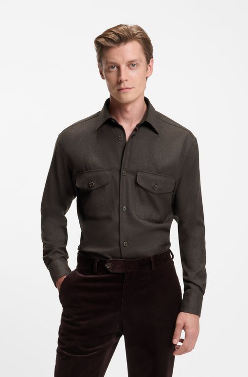 Camisa De Ajuste Descontraído Beckham X Boss Em Lã Virgem