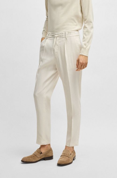 Calça De Ajuste Afunilado Em Mistura De Linho