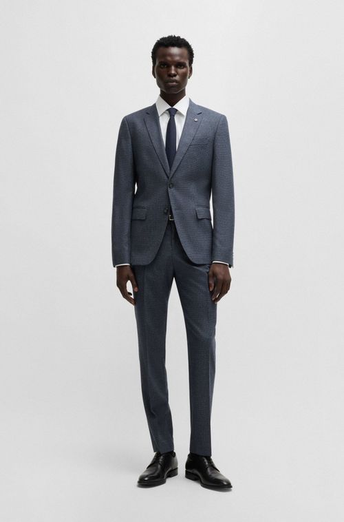 Calças Slim Em Lã Elástica Com Micropadrão